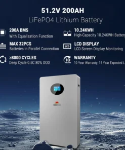 48V lithium battery 200Ah wall-mount SG48200T 10.24kWh LiFePO4 LCD touch-screen UL1973