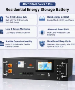 48V battery CoreX 5 Pro server rack 100Ah WiFi Bluetooth BMS EVE lithium cells