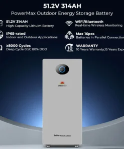 48 volt battery PowerMax 314Ah outdoor energy storage UL1973 UL9540A CEC listed 16.07kWh