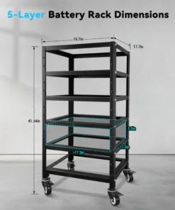 Battery rack 5-layer 3U server rack batteries steel swivel casters vertical stacking