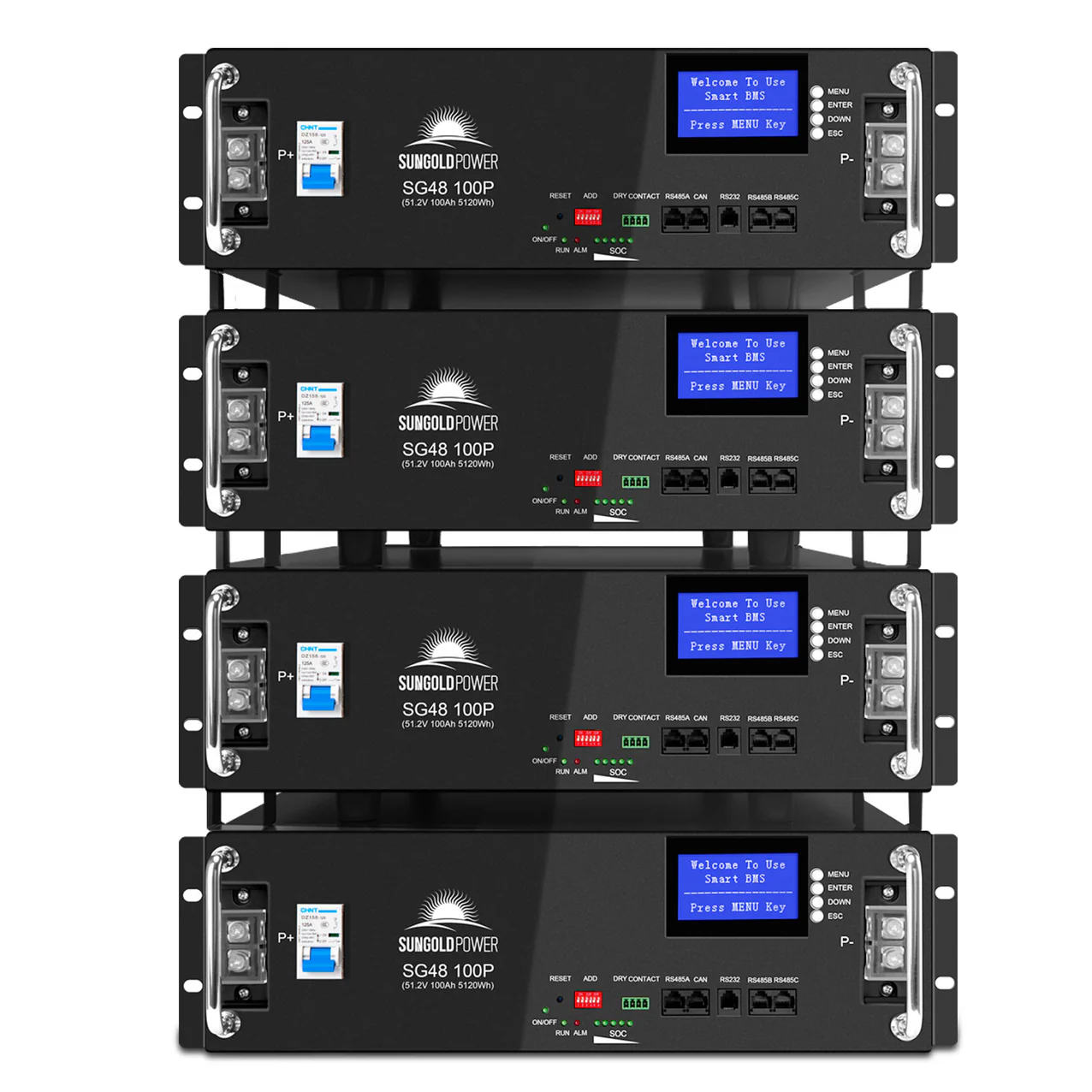 100P-4_9c68bdb7-ec96-40eb-a8fb-4913a98ede3d 48V LiFePO4 battery 4x SG48100P server rack 100Ah 20.48kWh UL1973