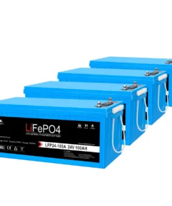 Lithium solar batteries 4×24V 100Ah LiFePO4 self-heating IP65 Bluetooth 10.24kWh bank