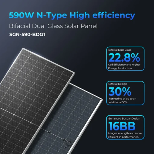 590W Bifacial N-Type Monocrystalline Solar Panel SGN-590-BDG1